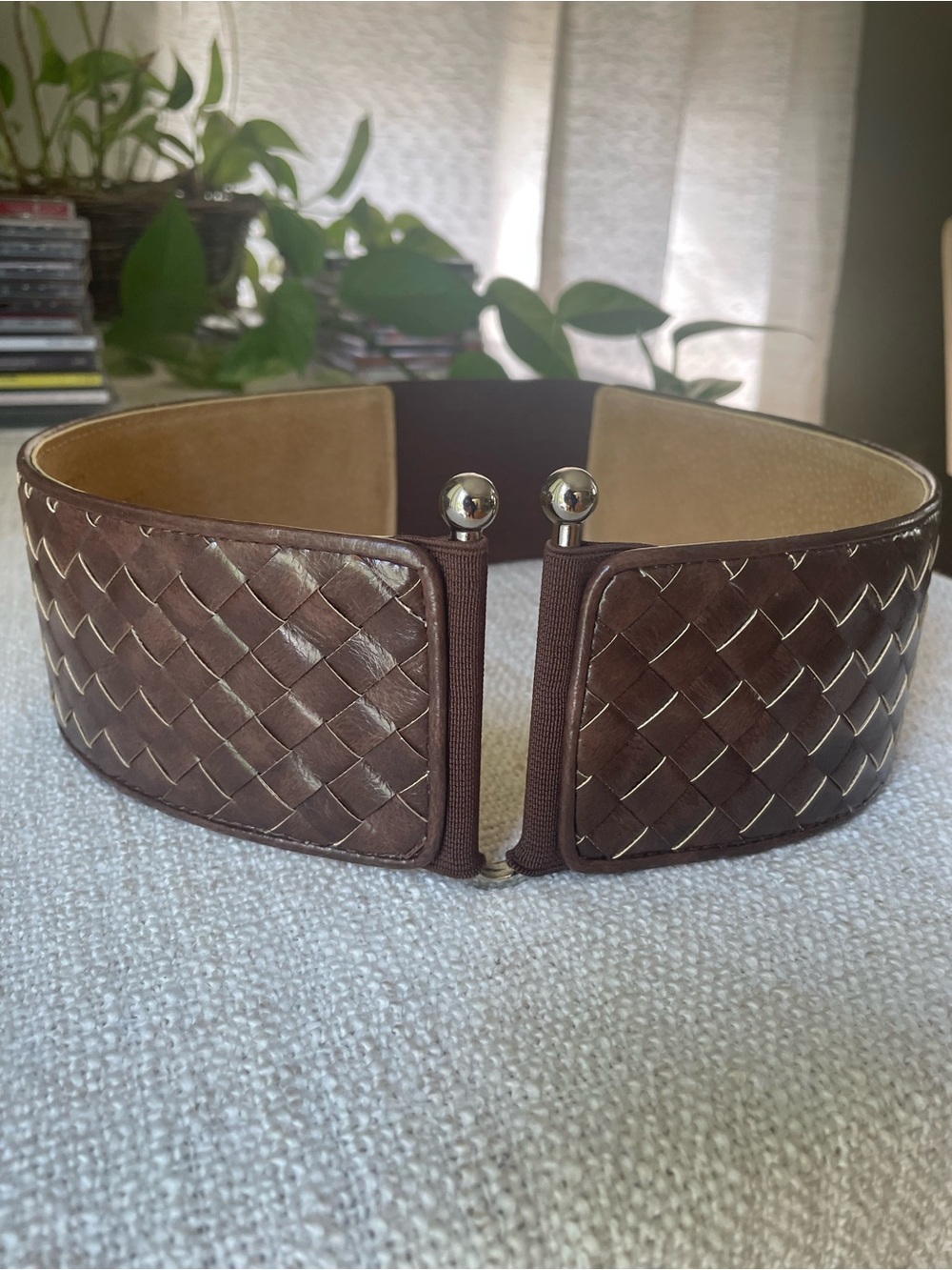 Wide Brown Stretch Belt Unique Front Closure S  XS